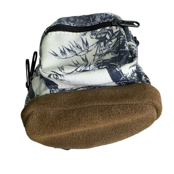 Vintage JANSPORT Mini Back Pack Coin Purse Wristlet Charm Blue Floral Leather - Picture 6 of 16